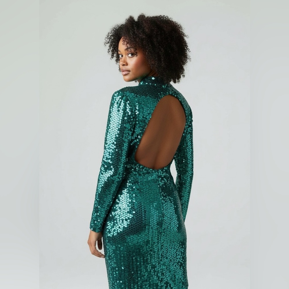 VINTAGE Oleg Cassini Turquoise Sequin Dress Size 10